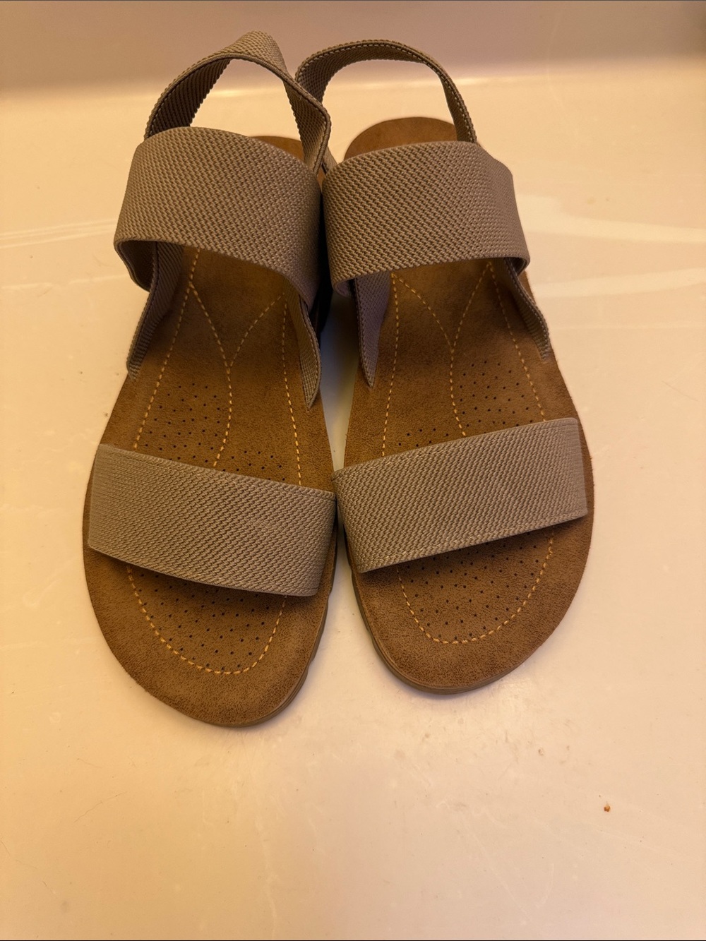 Women's Taupe Elastic-Strap Sandals with Cushioned Footbed